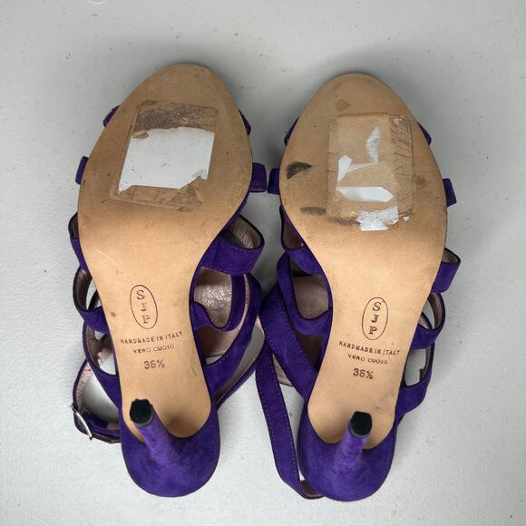 SJP Sarah Jessica Parker Purple Suede Gladiator Heels Size 36.5 - Picture 9 of 10
